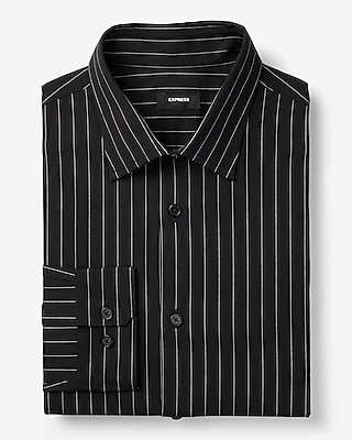 Slim Striped Stretch Cotton 1Mx Dress Shirt Black Men's S