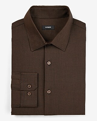 Classic Textured Diamond Print Stretch 1Mx Dress Shirt Brown Men's L