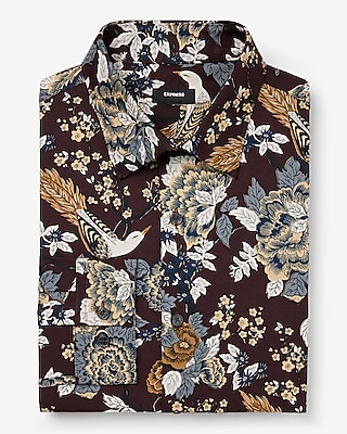 Slim Floral Bird Print Stretch 1Mx Dress Shirt