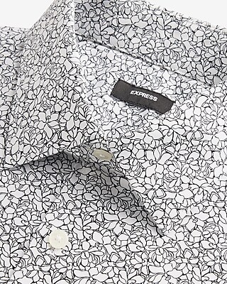 Big & Tall Slim Floral Print Stretch 1Mx Dress Shirt White Men's XXL