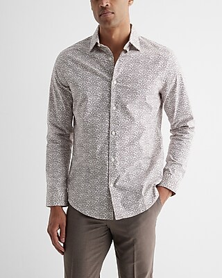 Slim Floral Print Stretch 1Mx Dress Shirt Brown Men's S