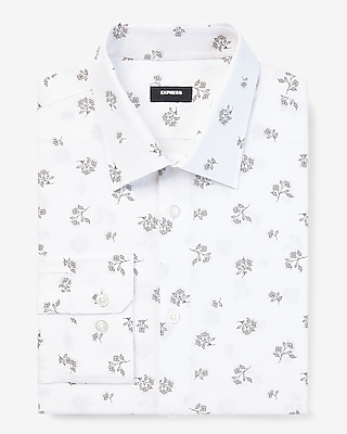 Slim Floral Dot Stretch 1Mx Dress Shirt White Men's XL