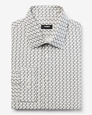 Slim Geo Print Stretch 1Mx Dress Shirt White Men's XS