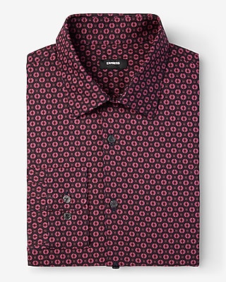 Slim Floral Geo Stretch 1Mx Dress Shirt Red Men's