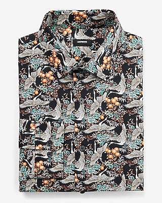 Slim Floral Crane Print Stretch 1Mx Dress Shirt