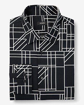 Slim Line Print Stretch 1Mx Dress Shirt Black Men's L