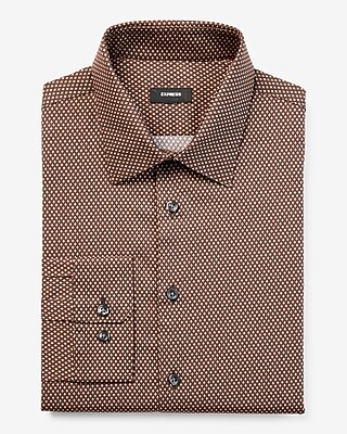 Slim Diamond Print Stretch 1Mx Dress Shirt Brown Men's XS