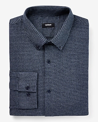 Extra Slim Gingham Stretch Flannel 1Mx Dress Shirt Blue Men's M