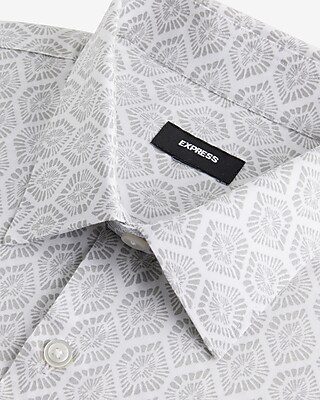 Slim Geo Print Stretch 1Mx Dress Shirt Gray Men's XS