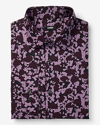 Big & Tall Extra Slim Abstract Floral 1Mx Dress Shirt Purple Men's XXL