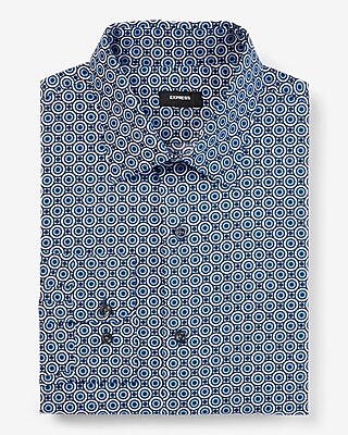 Slim Geo Dot Print Stretch 1Mx Dress Shirt Blue Men's S