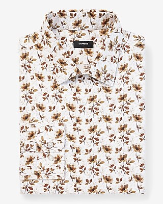 Slim Floral Print Stretch 1Mx Dress Shirt Neutral Men's XS