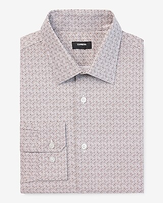 Slim Geo Twist Print Stretch 1Mx Dress Shirt White Men's XS