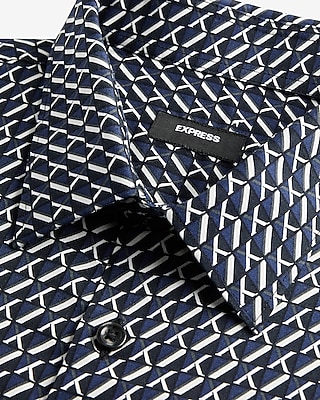 Slim Geo Print Stretch 1Mx Dress Shirt  Blue Men's XS