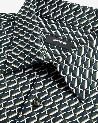 Slim Geo Print Stretch 1Mx Dress Shirt  Green Men's XS