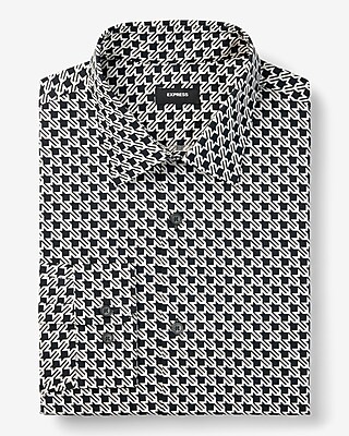 Slim Houndstooth Stretch 1Mx Dress Shirt Black Men's XL