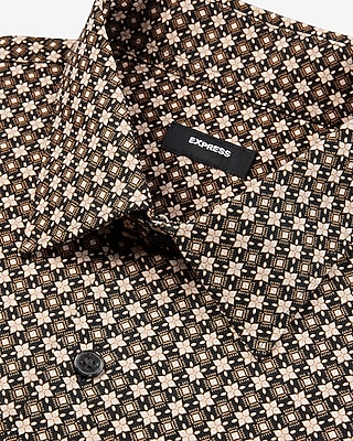 Big & Tall Slim Decorative Geo Print Stretch 1Mx Dress Shirt Black Men's XXL