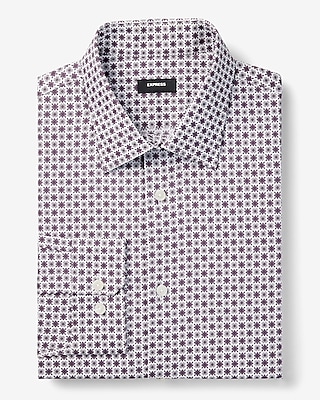 Slim Decorative Geo Print Stretch 1Mx Dress Shirt Purple Men's XL