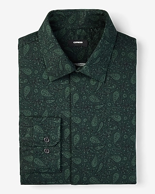 Slim Paisley Herringbone Stretch 1Mx Dress Shirt Black Men's XL Tall