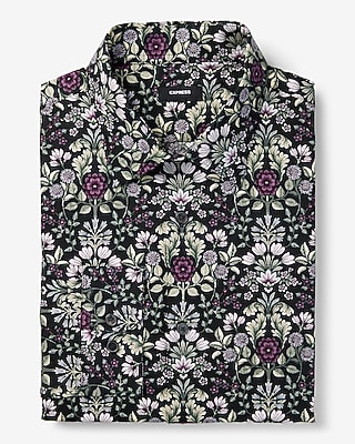 Big & Tall Slim Floral Motif Stretch 1Mx Dress Shirt Black Men's XXL