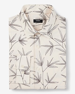 Slim Leaf Print Stretch 1Mx Dress Shirt White Men's XL