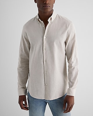 Slim Solid Linen-Cotton Blend Stretch 1Mx Dress Shirt