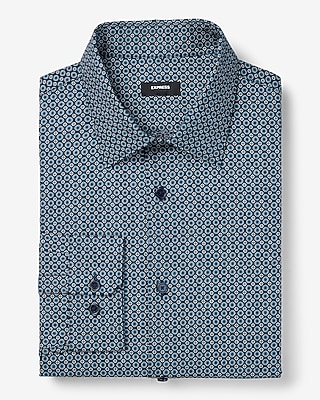 Slim Mini Geo Stretch 1Mx Dress Shirt Blue Men's XS