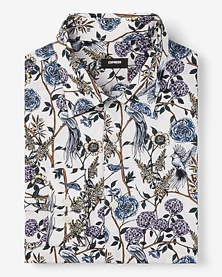 Slim Floral Bird Print Stretch 1Mx Dress Shirt
