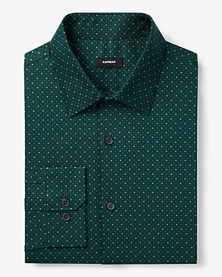 Slim Dot Stretch 1Mx Dress Shirt Green Men's XL Tall