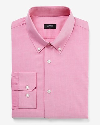 Slim Solid Stretch Pinpoint Oxford 1Mx Dress Shirt Pink Men's XL
