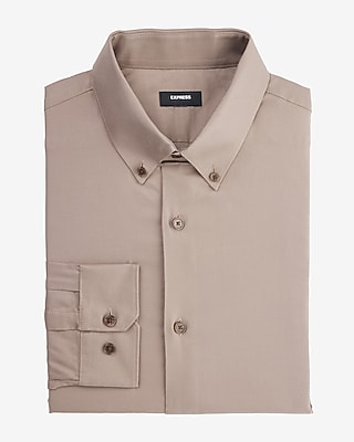 Slim Solid Stretch Pinpoint Oxford 1Mx Dress Shirt Brown Men's S