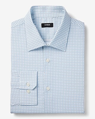 Slim Circle Geo Print Stretch 1Mx Dress Shirt Blue Men's L Tall