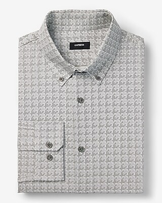 Slim Houndstooth Stretch 1Mx Dress Shirt Gray Men's M Tall