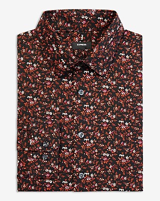 Slim Floral Print Stretch 1Mx Dress Shirt Brown Men's XS
