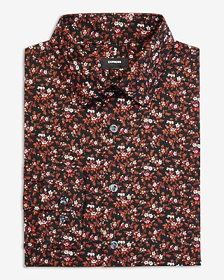 Extra Slim Floral Print Stretch 1Mx Dress Shirt Brown Men's XS