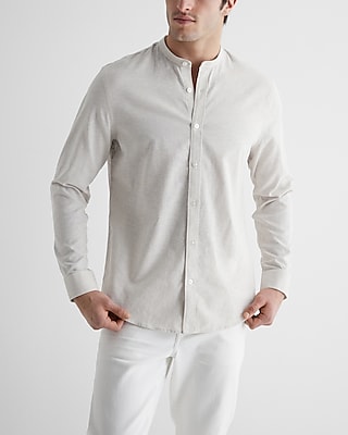 Slim Solid Linen-Cotton Blend Stretch 1Mx Dress Shirt