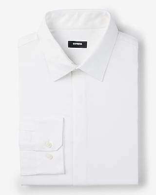 Slim Covered Placket Herringbone Stretch 1Mx Dress Shirt