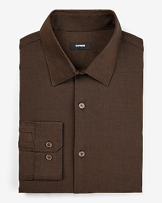 Extra Slim Textured Diamond Print Stretch 1Mx Dress Shirt Brown Men's XXL Tall