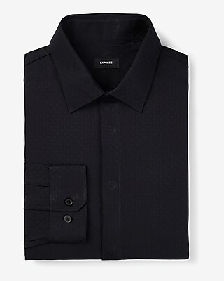 Slim Houndstooth Jacquard 1Mx Dress Shirt Black Men's XXL Tall