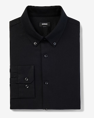 Extra Slim Solid Linen-Cotton Blend Stretch 1Mx Dress Shirt Black Men's XL