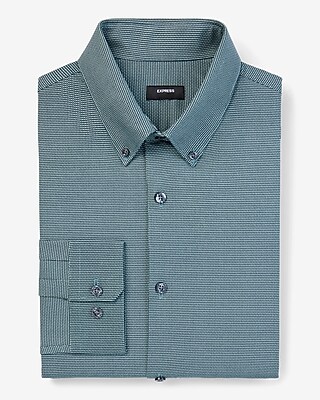 Slim Dot Geo Print Stretch 1Mx Dress Shirt Green Men's XL