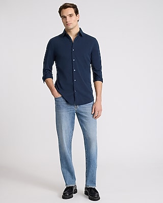 Slim Solid Stretch Modern Tech 1Mx Dress Shirt Blue Men's XXL Tall