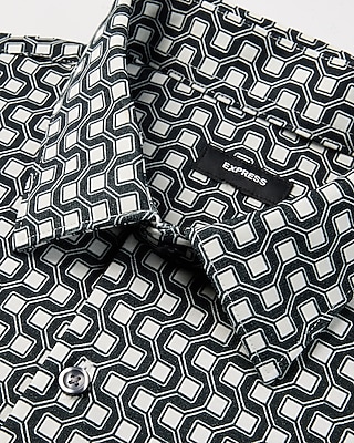 Slim Layered Geometric Print Stretch 1Mx Dress Shirt