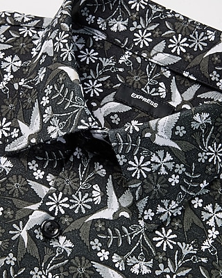 Slim Layered Bird Print Stretch 1Mx Dress Shirt