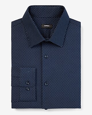 Big & Tall Slim Dot Print Stretch 1Mx Dress Shirt Blue Men's XXL