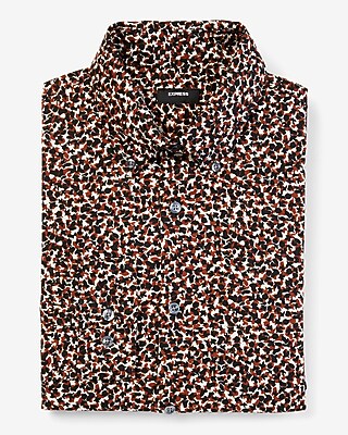 Big & Tall Slim Mini Abstract Print Stretch 1Mx Dress Shirt Brown Men's XXL