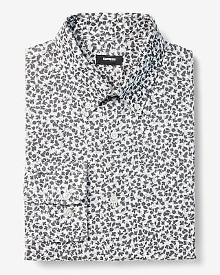 Slim Mini Abstract Print Stretch 1Mx Dress Shirt Gray Men's XS