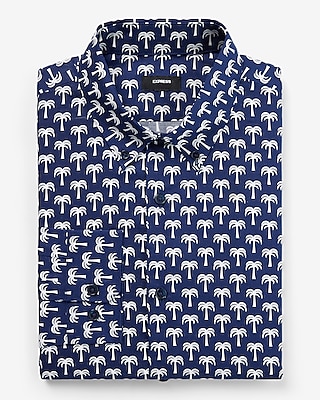 Slim Palm Print Stretch 1Mx Dress Shirt