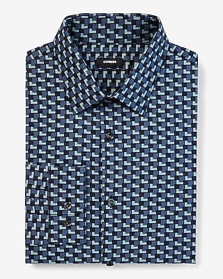 Slim Geo Print Stretch 1Mx Dress Shirt Blue Men's XS