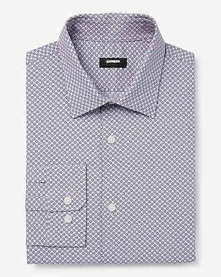 Classic Mini Geo Print Stretch 1Mx Dress Shirt Purple Men's XS